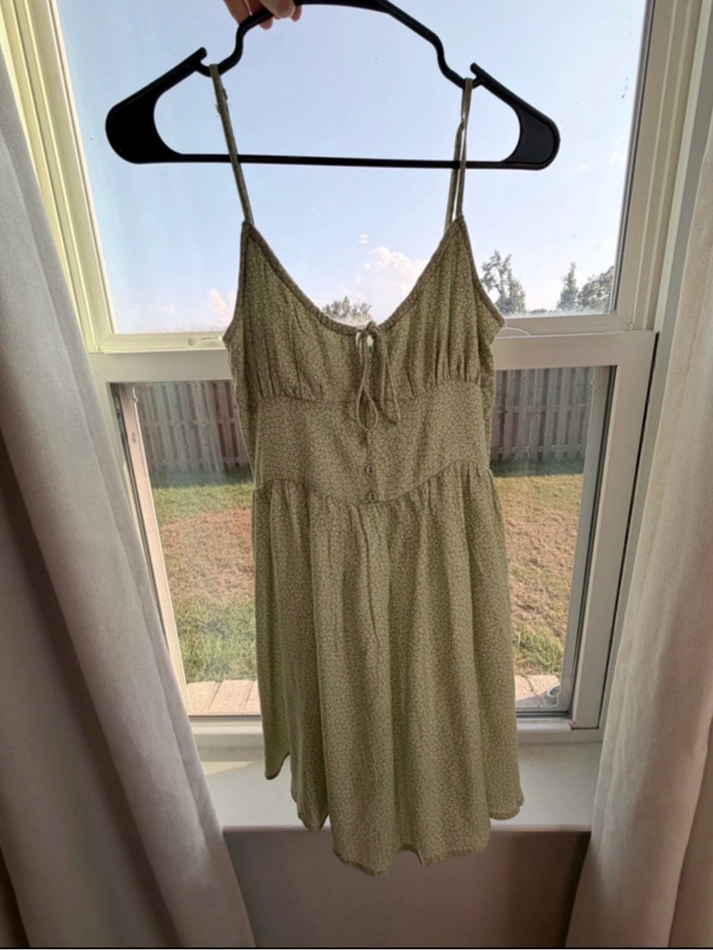 Billabong Light Olive Floral Mini Dress with Spaghetti Straps